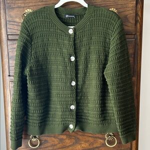 Pretty Garden Green Cotton Textured Button-Up Cardigan Women’s Size Xl